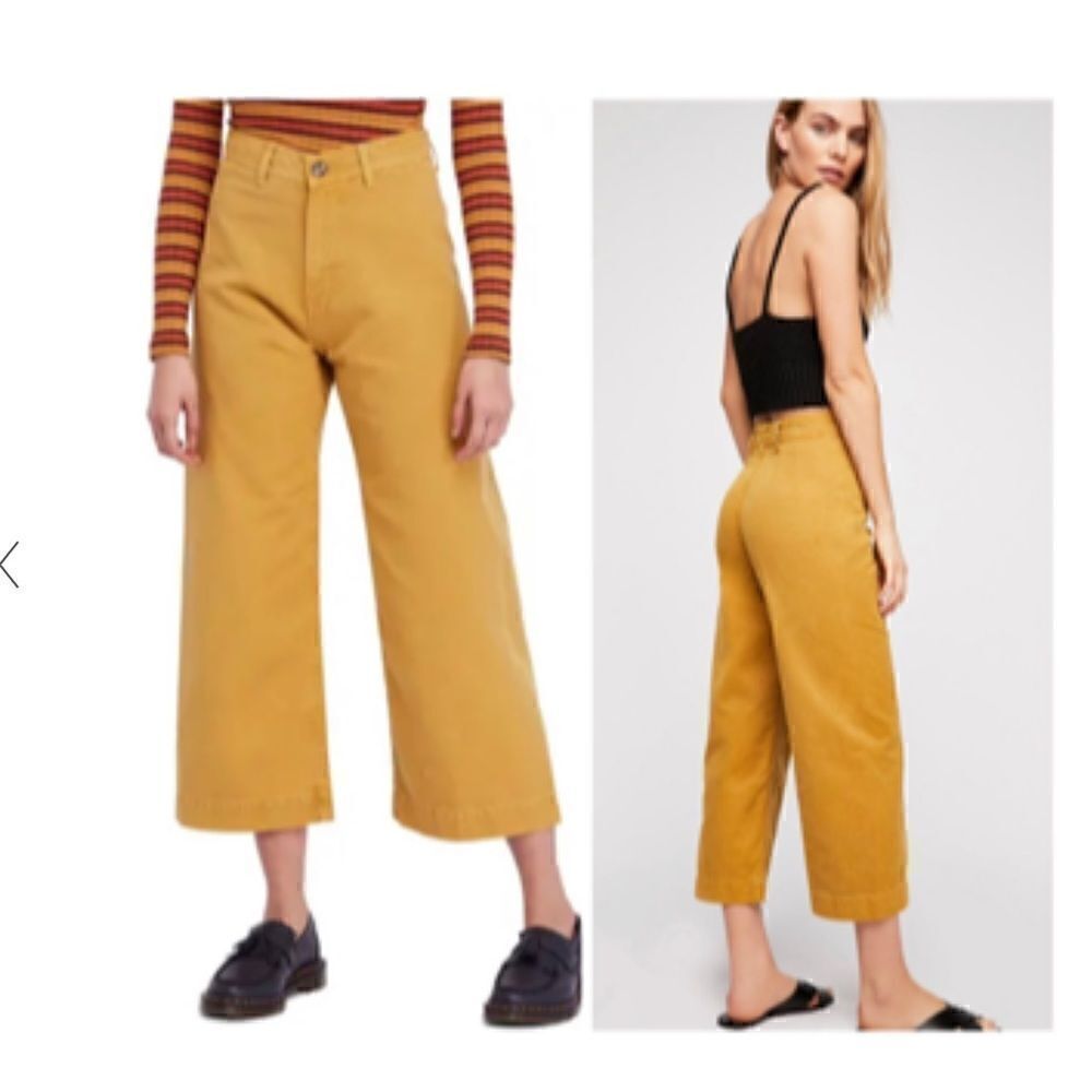 Free People we the free mustard Yellow High-Rise Cropped Wide-Leg Pants size 27
